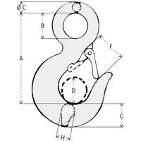 A = Hauteur hors toutB = Ø œilletC = ØD = Patère ØF = OuvertureG = Talon hauteurH = Épaisseur