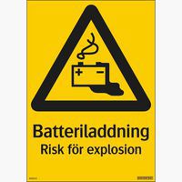 Skilt Batterilading fare for eksplosjon