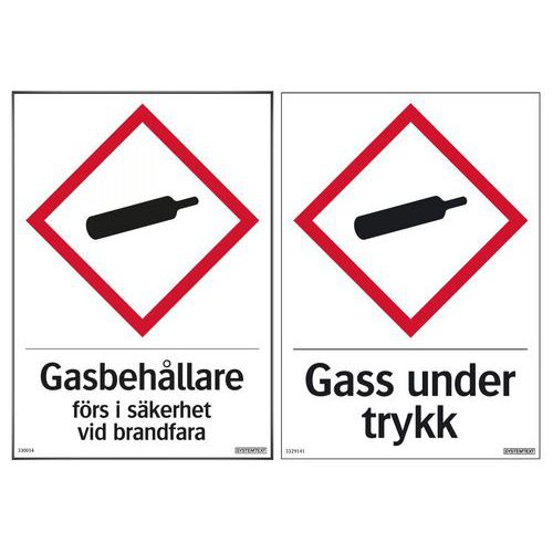 Varselskilt: Gass under trykk, fargeetterlysende