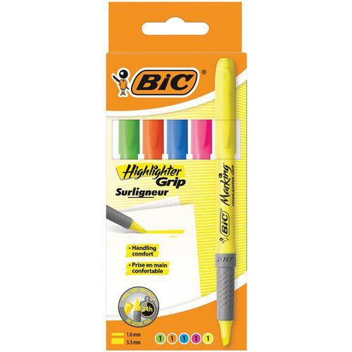 Markeringstusj BIC Highlighter Grip – Assorterte farger – Lomme à 5