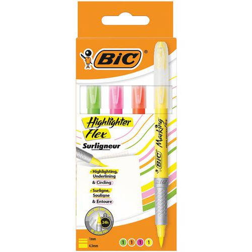 Markeringstusj BIC Highlighter Grip Flex – Assort. farger – Lomme 4