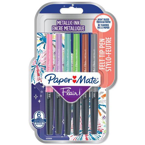 Paper Mate Flair Metallic assorterte filtspisser, pakning à 6 - Paper Mate