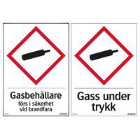 Varselskilt: Gass under trykk, fargeetterlysende